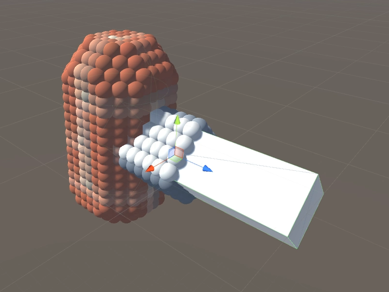 Half of a combined object had been voxelized and is displayed using a sphere for every cell.